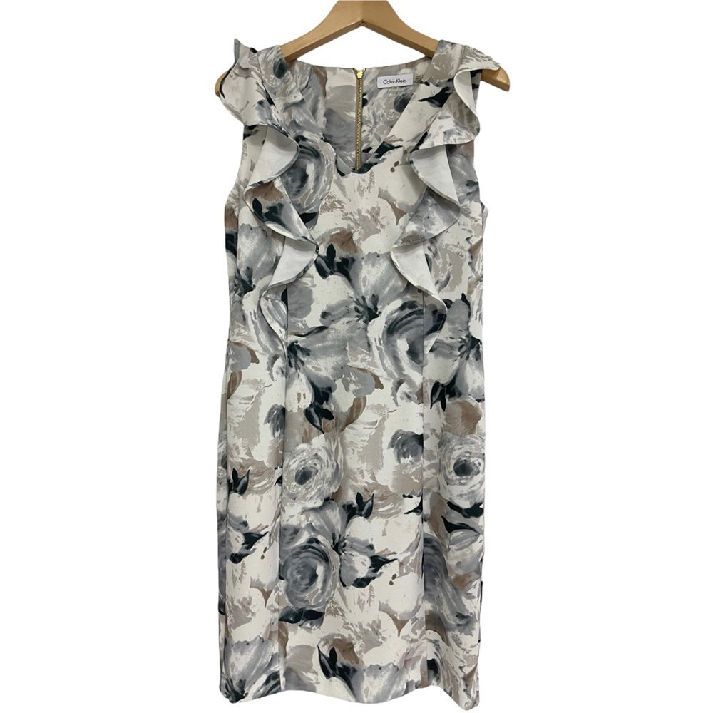 CALVIN KLEIN Gray Shift Dress Flutter NWOT 10
